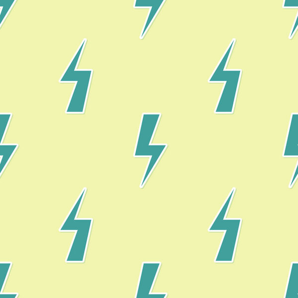 Green Lightning bolt icon isolated seamless pattern on yellow background. Flash icon. Charge flash icon. Thunder bolt. Lighting strike. Flat design. Vector Illustration