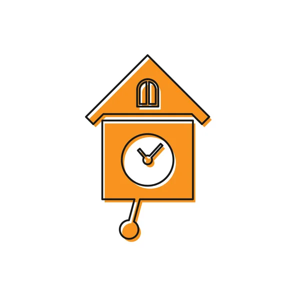 Orange Retro ícone relógio de parede isolado no fundo branco. Sinal de relógio de cuco. Relógio de pêndulo antigo. Ilustração vetorial — Vetor de Stock