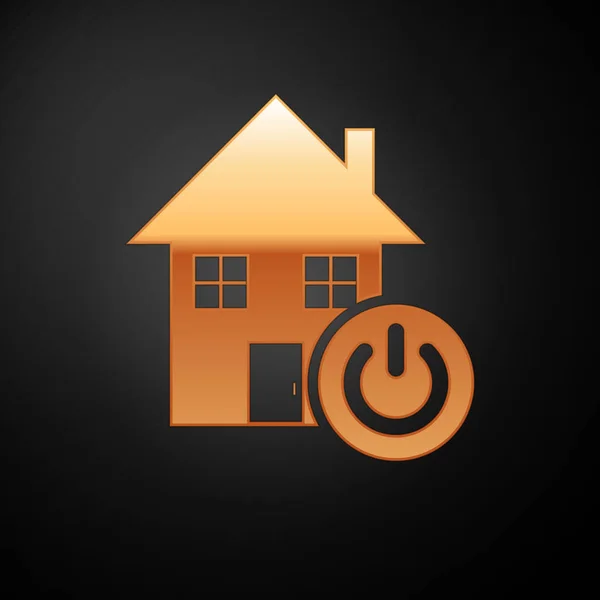Icono de hogar inteligente dorado aislado sobre fondo negro. Control remoto. Ilustración vectorial — Vector de stock