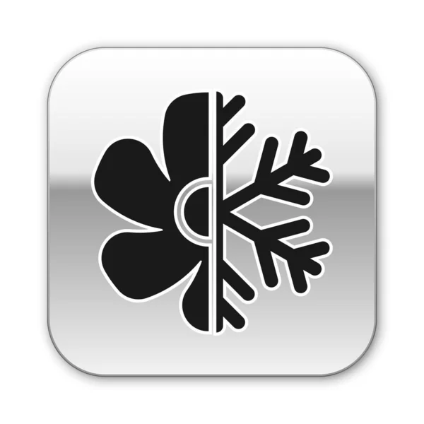 Μαύρο εικονίδιο κλιματιστικό απομονώνεται σε λευκό φόντο. Ασημί τετράγωνο κουμπί. Απεικόνιση διανυσματικών φορέων — Διανυσματικό Αρχείο