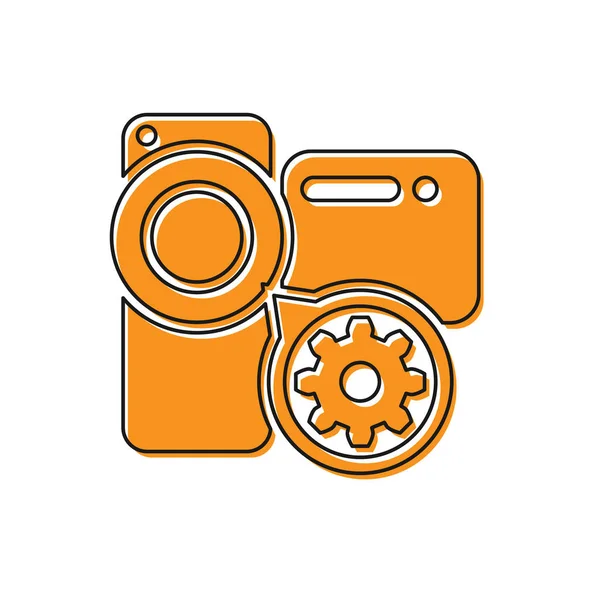Orange Video камеры и передач значок изолирован на белом фоне. Настройка приложения, концепции сервиса, настройки опций, обслуживания, ремонта, фиксации. Векторная миграция — стоковый вектор