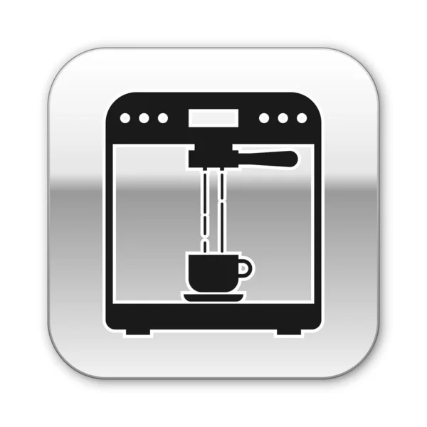 Black Coffee machine and coffee cup icon isolated on white background. Silver square button. Vector Illustration — Stock Vector
