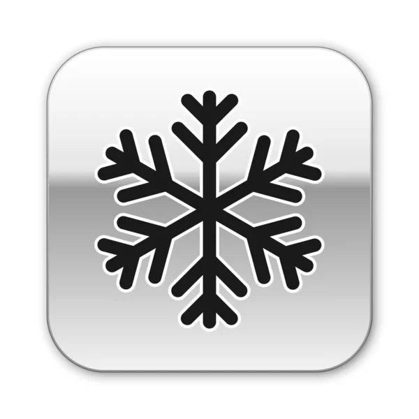 Schwarzer Schneeflockensymbol isoliert auf weißem Hintergrund. Silberner quadratischer Knopf. Vektorillustration — Stockvektor