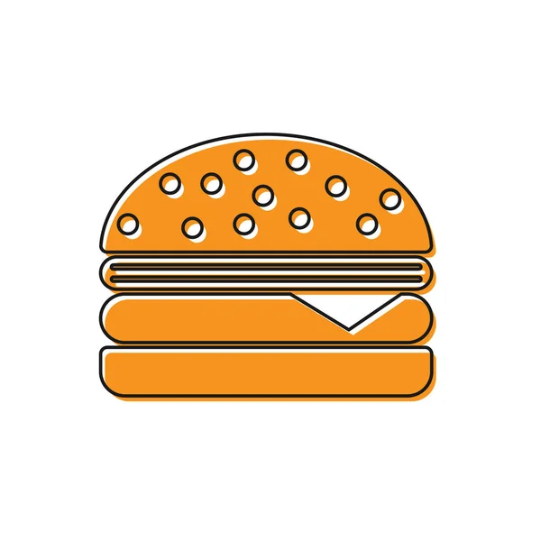 Oranje Hamburger icoon geïsoleerd op witte achtergrond. Hamburger icoon. Cheeseburger sandwich teken. Vector illustratie — Stockvector