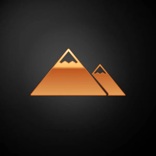 Icono de Gold Mountains aislado sobre fondo negro. Símbolo de victoria o concepto de éxito. Ilustración vectorial — Vector de stock