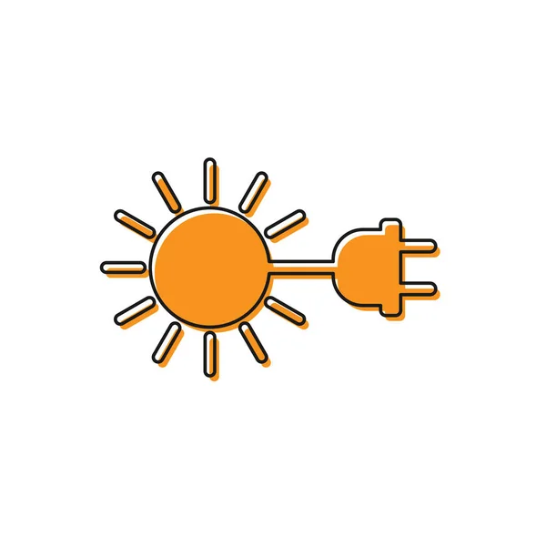 Оранжевое солнце с иконкой электрической вилки, выделенной на белом фоне. Концепция энергосбережения Векторная миграция — стоковый вектор