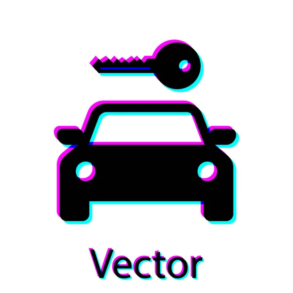 Svart biluthyrnings ikon isolerad på vit bakgrund. Hyr en bil skylt. Nyckel med bil. Koncept för bil reparationsservice, Reservdelsbutik. Vektor illustration — Stock vektor