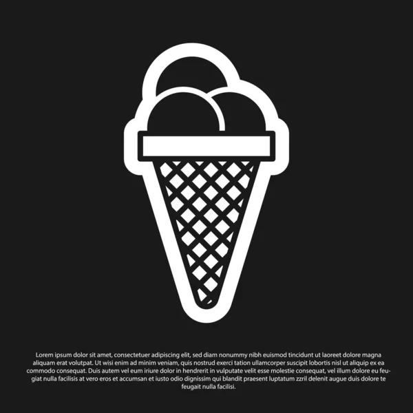Černá Zmrzlina ve ikoně Vaflové kužele izolovaná na černém pozadí. Sladký symbol. Vektorová ilustrace — Stockový vektor
