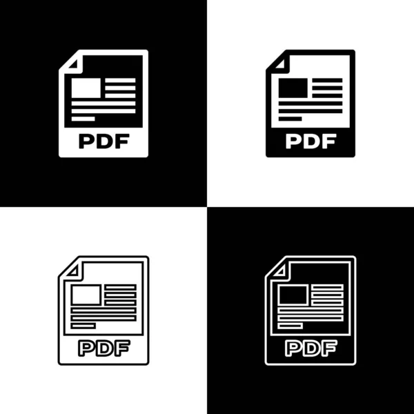 Définir l'icône du document PDF. Téléchargez les icônes du bouton pdf isolées sur fond noir et blanc. Le symbole du fichier PDF. Illustration vectorielle — Image vectorielle