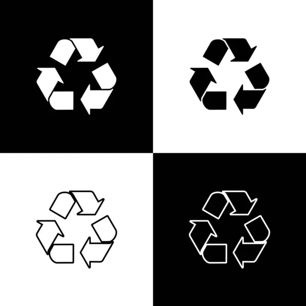 Définir les icônes de symbole de recyclage isolé sur fond noir et blanc. Icône flèche circulaire. L'environnement recyclable devient vert. Illustration vectorielle — Image vectorielle