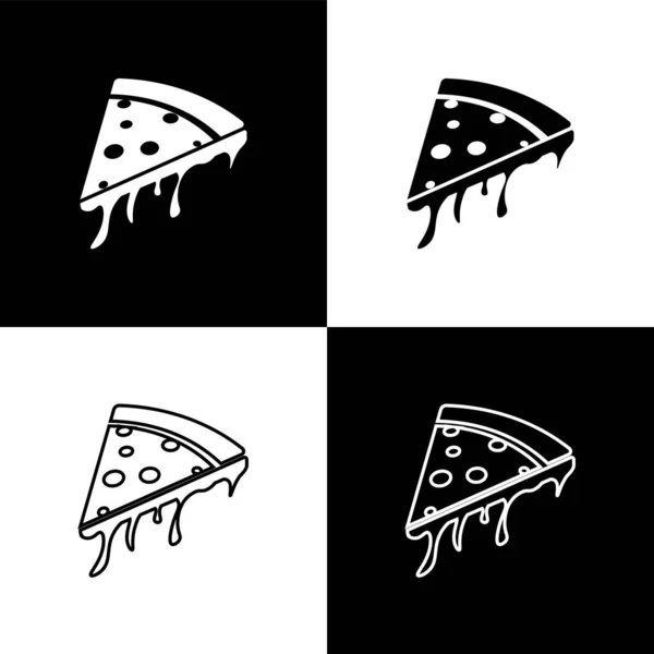 Definir fatia de ícones de pizza isolado em fundo preto e branco. Ilustração vetorial — Vetor de Stock