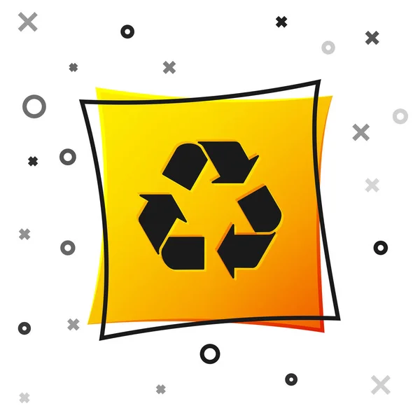 Black Recycle ikona symbol na białym tle. Ikona strzałki kołowej. Środowisko nadające się do recyklingu go Green. Żółty kwadratowy przycisk. Ilustracja wektorowa — Wektor stockowy