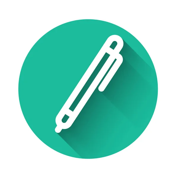 Icono de línea White Pen aislado con sombra larga. Botón círculo verde. Ilustración vectorial — Vector de stock