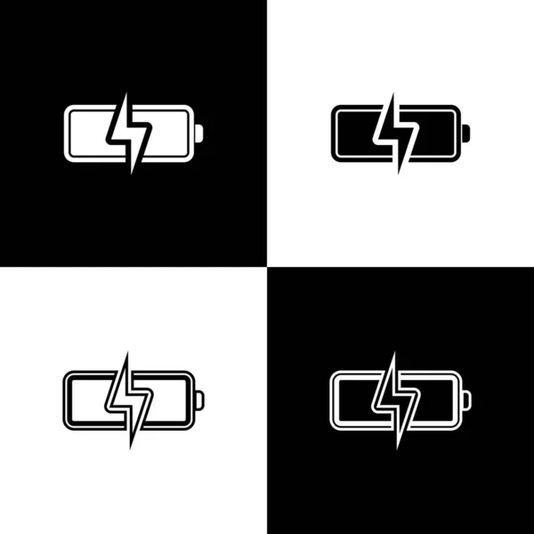 Definir ícone da bateria ícones isolados isolados no fundo preto e branco. Símbolo relâmpago. Ilustração vetorial — Vetor de Stock