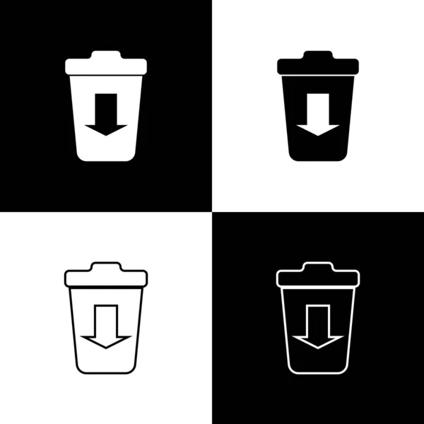 Setzen Sie auf das Papierkorb-Symbol isolierte Symbole auf schwarzem und weißem Hintergrund. Vektorillustration — Stockvektor
