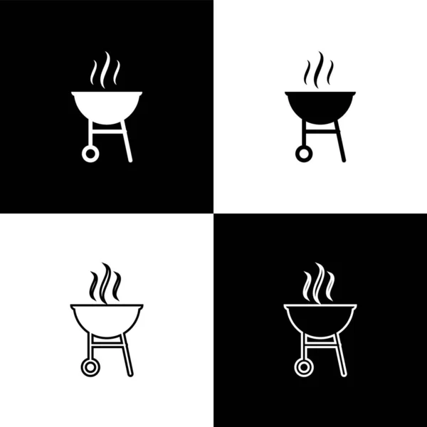 Set Barbecue grill icons isolated on black and white background. BBQ grill party. Vector Illustration — Stock Vector