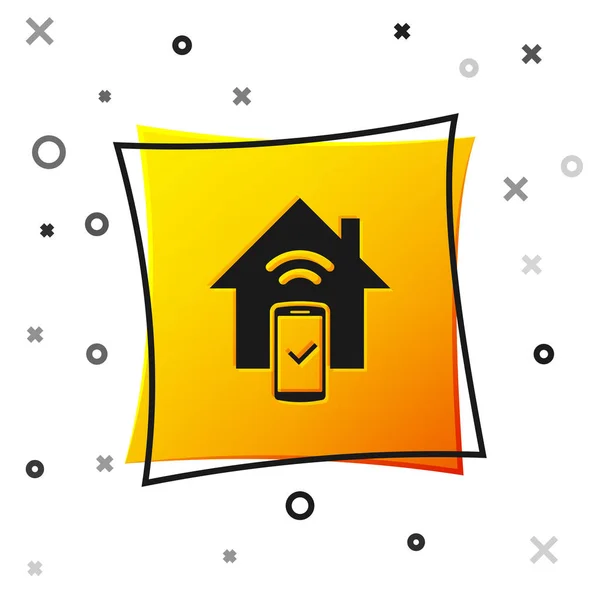 Black Smart home - icono del sistema de control remoto aislado sobre fondo blanco. Botón cuadrado amarillo. Ilustración vectorial — Archivo Imágenes Vectoriales
