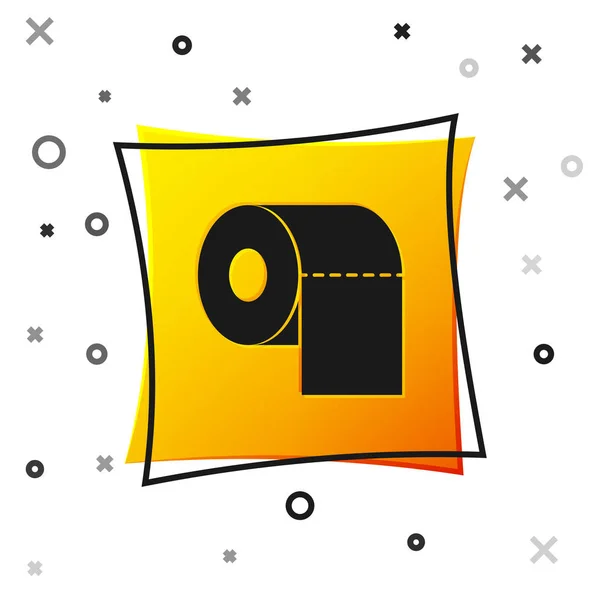 Schwarzes Toilettenpapierrollen-Symbol isoliert auf weißem Hintergrund. Gelber quadratischer Knopf. Vektorillustration — Stockvektor