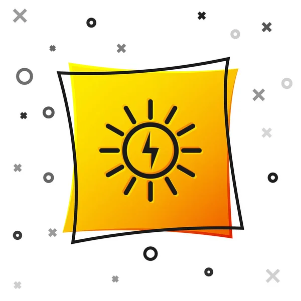 Fekete napenergia panel vonal ikon elszigetelt fehér háttérrel. Sárga négyzetgomb. Vektoros illusztráció — Stock Vector