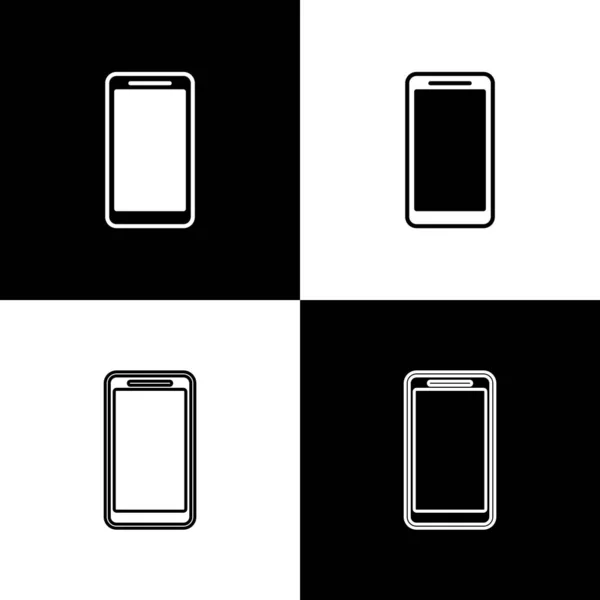 Setzen Sie Smartphone, Handy-Symbole isoliert auf schwarz-weißem Hintergrund. Vektorillustration — Stockvektor