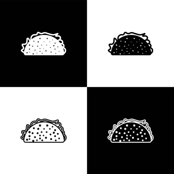 Definir Taco com ícones de tortilla isolado em fundo preto e branco. Comida tradicional mexicana. Ilustração vetorial — Vetor de Stock