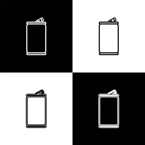 Conjunto de ícones de lata de alumínio isolado no fundo preto e branco. Ilustração vetorial — Vetor de Stock