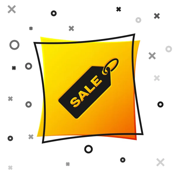 Black Price tag con una inscripción Icono de venta aislado sobre fondo blanco. Insignia por precio. Descuento de etiqueta promocional. Botón cuadrado amarillo. Ilustración vectorial — Vector de stock