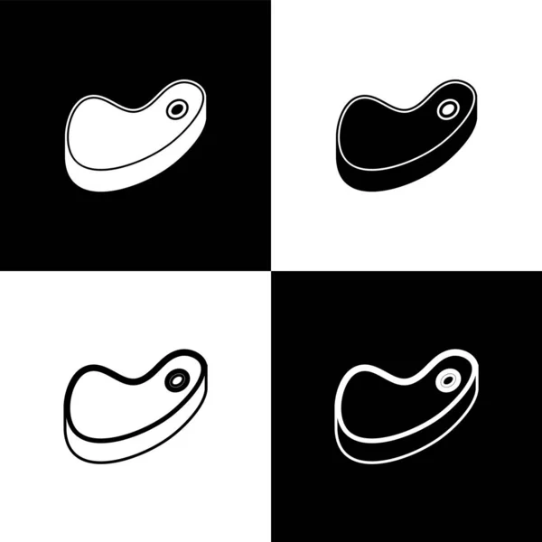 Set Steak meat icons isolated on black and white background. Vector Illustration — Stock Vector