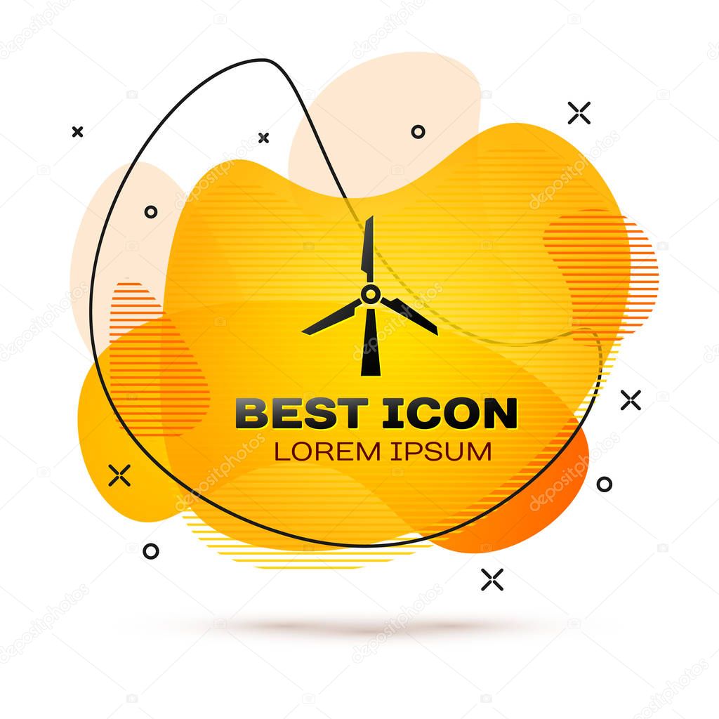 Black Wind turbine icon isolated on white background. Wind generator sign. Windmill silhouette. Windmill for electric power production. Fluid color banner. Vector Illustration