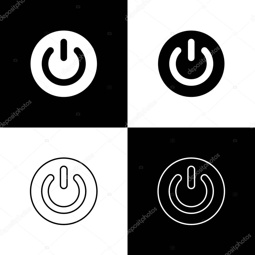 Set Power button icon isolated icons isolated on black and white background. Start sign. Flat design. Vector Illustration