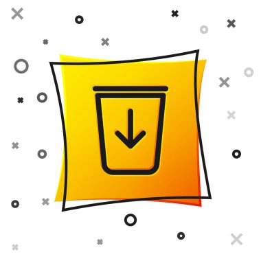 Siyah Beyaz arka planda yalıtılmış çöp satırı simgesine gönder. Sarı kare düğmesi. Vektör İllüstrasyonu