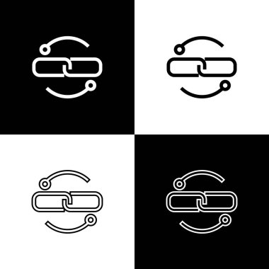 Siyah beyaz arka planda yalıtılmış Zincir bağlantı çizgisi simgelerini ayarlayın. Bağlantı tek. Vektör İllüstrasyonu