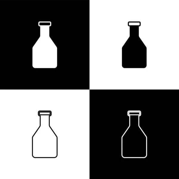 Définissez les icônes de bouteille Ketchup isolées sur fond noir et blanc. Illustration vectorielle — Image vectorielle