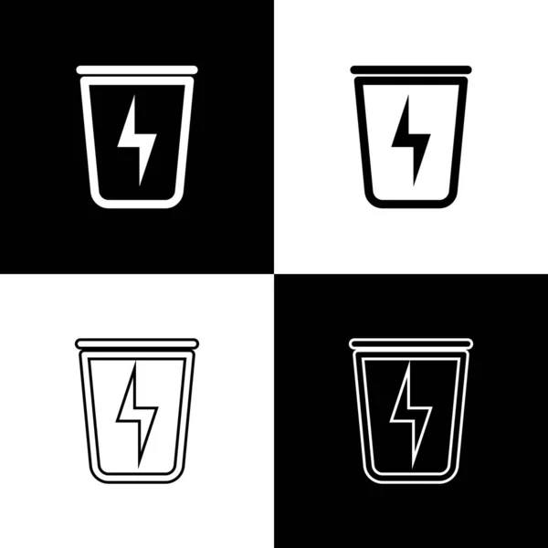 Set Lightning with trash can icon isolated icons isolated on black and white background. Waste to energy. Garbage bin sign. Recycle basket sign. Vector Illustration — Stock Vector