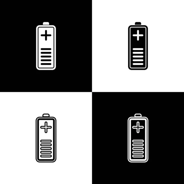 Nastavení ikony indikátoru stavu nabití baterie izolované ikony izolované na černém a bílém pozadí. Vektorová ilustrace — Stockový vektor