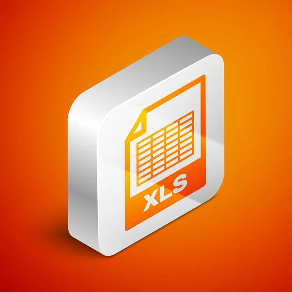Isometrische xls-Datei Dokument-Symbol. herunterladen xls Taste Symbol isoliert auf orangefarbenem Hintergrund. Excel-Dateisymbol. Silberner quadratischer Knopf. Vektorillustration — Stockvektor