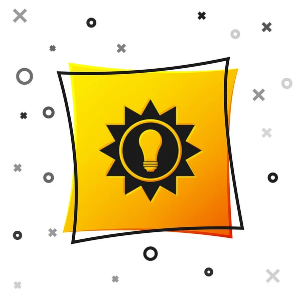 Pannello icona energia solare nero isolato su sfondo bianco. Sole e lampadina. Pulsante quadrato giallo. Illustrazione vettoriale — Vettoriale Stock