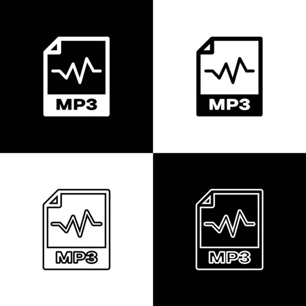 Setzen mp3-Datei Dokument-Symbol. mp3-Symbole auf schwarzem und weißem Hintergrund herunterladen. mp3 Musikformat Zeichen. mp3-Dateisymbol. Vektorillustration — Stockvektor