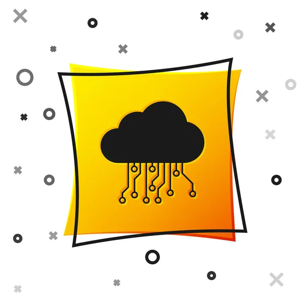 Zwart Internet van dingen pictogram geïsoleerd op witte achtergrond. Cloud Computing design concept. Digitale netwerkverbinding. Gele vierkante knop. Vector illustratie — Stockvector