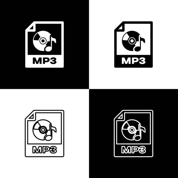 Set MP3 file document icon. Download mp3 button icons isolated on black and white background. Mp3 music format sign. MP3 file symbol. Vector Illustration — Stock Vector