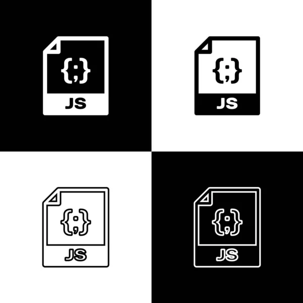 Js ファイル ドキュメント アイコンを設定します。白黒の背景に隔離されたjsボタンアイコンをダウンロードします。Js ファイルシンボル。ベクトルイラストレーション — ストックベクタ