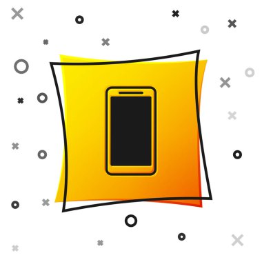 Siyah Smartphone, beyaz arka planda izole cep telefonu simgesi. Sarı kare düğmesi. Vektör İllüstrasyonu