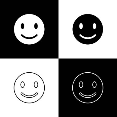 Siyah beyaz arka planda yalıtılmış Smile yüz simgelerini ayarlayın. Gülümseyen ifade. Mutlu gülen sohbet sembolü. Vektör İllüstrasyonu