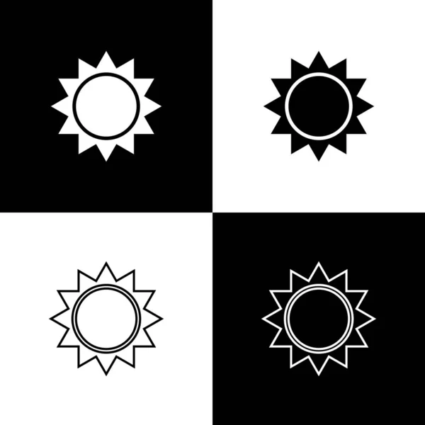 Impostare le icone del sole isolate su sfondo bianco e nero. Illustrazione vettoriale — Vettoriale Stock