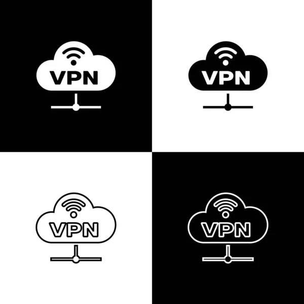 Установка значков подключения облака VPN Network на черно-белом фоне. Социальные технологии. Концепция облачных вычислений. Векторная миграция — стоковый вектор