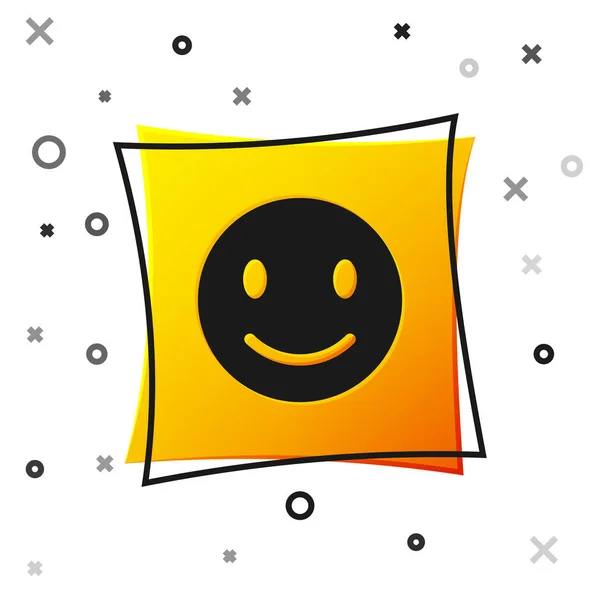 Black Smile icona del volto isolato su sfondo bianco. emoticon sorridente. Felice smiley chat simbolo. Pulsante quadrato giallo. Illustrazione vettoriale — Vettoriale Stock