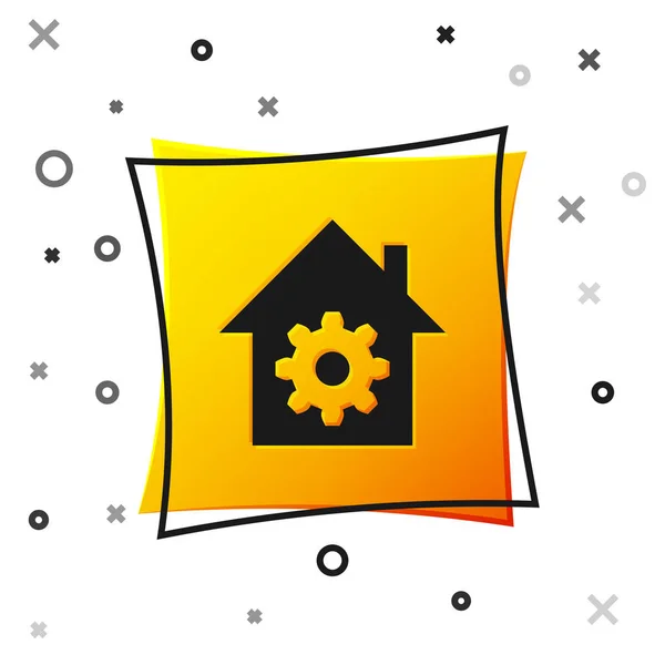 Zwart Smart Home Instellingenpictogram geïsoleerd op witte achtergrond. Afstandsbediening. Gele vierkante knop. Vector illustratie — Stockvector