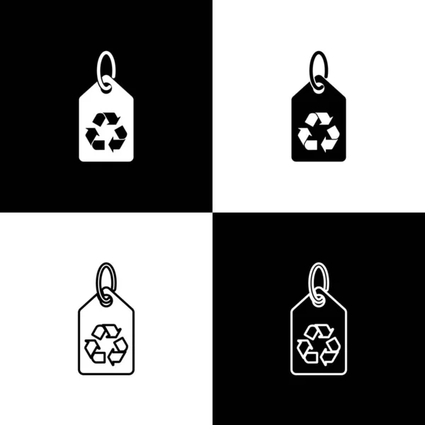 Set Tag con icona simbolo riciclo icone isolate isolate su sfondo bianco e nero. Bandiera, etichetta, etichetta, logo, adesivo per eco verde. Illustrazione vettoriale — Vettoriale Stock