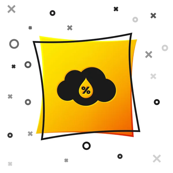 Zwarte vochtigheids pictogram geïsoleerd op witte achtergrond. Weer en meteorologie, wolk, thermometer symbool. Gele vierkante knop. Vector illustratie — Stockvector