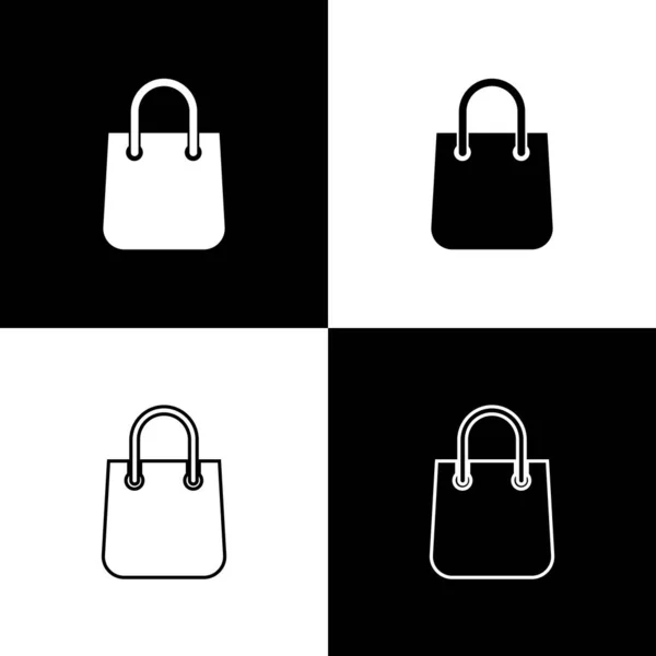 Set icône sac Shopping isolé icônes isolées sur fond noir et blanc. Panneau. Illustration vectorielle — Image vectorielle
